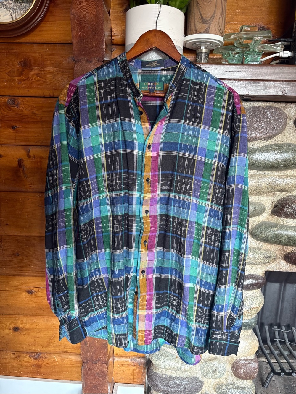 Vintage 90s Colours by Alexander Julian Linen Plaid Shirt Made in Canada